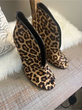 Steven by Steve Madden Leopard Print Peep-Toe Booties - Brown and Black
